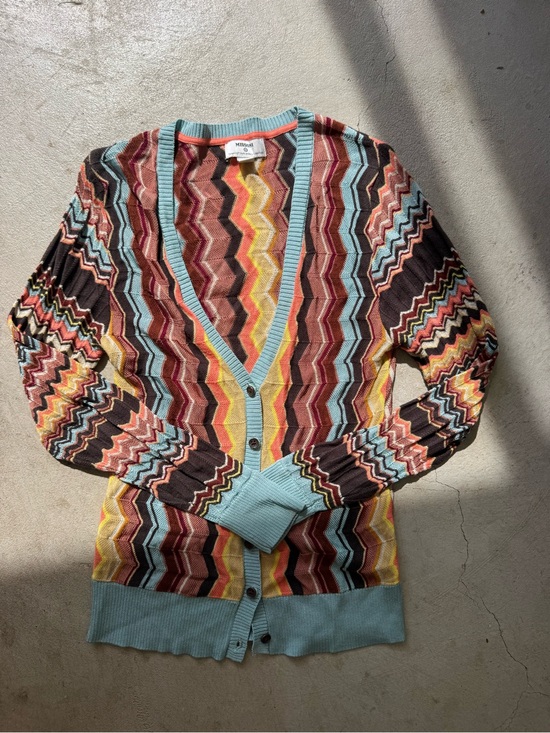 Missoni Sweaters - Missoni Multicolor Chevron Knit Cardigan with Light Blue Trim